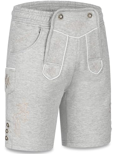 STEIGENHÖFER Men’s Lederhosen Sweatpants – Lederhosen Look for Oktoberfest – Traditional German Leather Outfit – Traditionally Embroidered – Grey – XL