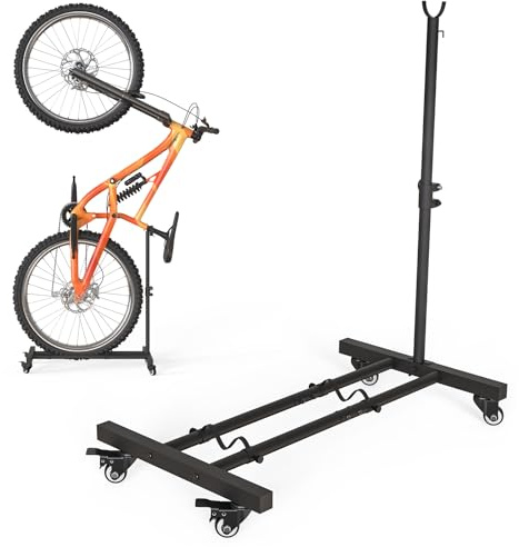 Vertical Bike Stand, Upright Bike Parking Rack Floor, Adjustable Bicycle Storage for Wheels Sizes up to 29, Freestanding Bicycle Organizer with Swivel Casters, Indoor Bike Holder for Garage Apartment