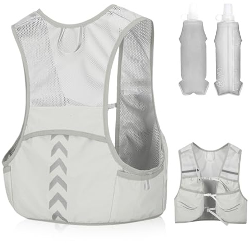 Gilet da corsa per uomo e donna, con 2 bottiglie d'acqua morbide, da 500 ml, leggero, da corsa, da corsa, per trail running, corsa e maratona, colore grigio
