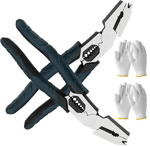 Industrial-Grade Multi-Function Cutting Pliers, Heavy-Duty 9-in-1 Multi-Functional Pliers Nail Puller with Compound Leverage Design, Easily Cut Through Iron Wires & Cables for Repair (2PCS)
