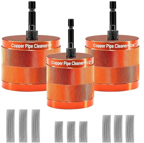Limpiador De TuberíAs De Cobre, Cepillo Multifuncional De 15 Mm 22 Mm 28 Mm Para Limpiar TuberíAs De Cobre De 1/2 3/4 Y 1 Con VáStago Hexagonal De 1/4 Y 3 Cuchillas Para Eliminar óXido (Amarillo)