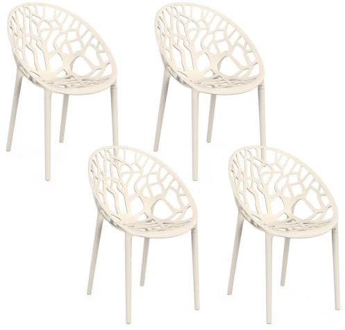 IDMarket - Lot de 4 chaises de Jardin empilables Amira Beige