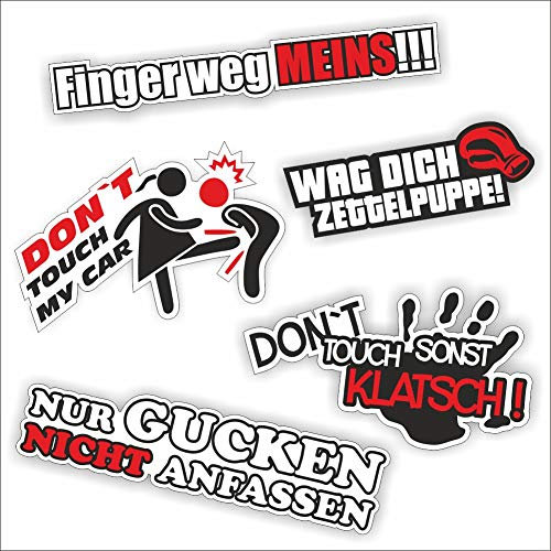 Folien-Zentrum - 5 Aufkleber Set - hochwertiger Aufkleber Auto Tuning - OEM & JDM Autosticker - Lustige Aufkleber für Auto - Don't touch - Finger weg - Stickerbomb - Autoaufkleber - Made in Germany