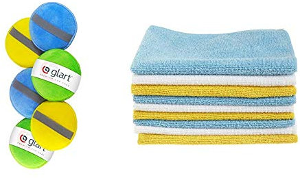 Glart 46PP Mikrofaser Handpolierschwamm 6er Set, 130x25 mm, Wax Applikator Pad für Wachse, Polituren, Lackreiniger, Autopolitur, statt Poliermaschine & Amazon Basics Mikrofaser-Reinigungstücher