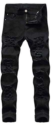 Centrawin Men's Ripped Skinny Stretch Distressed Destroyed Slim Jeans Denim Pants Black 30