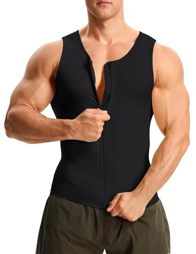 Junlan Homme Compression Debardeur Gainant Ventre Plat Invisible Gaine Amincissante Posture Shirt Homme (Noir, Medium)