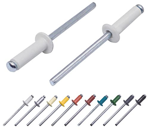 (Pack of 80 pcs) Painted Blind Rivets 4.0 x 14 mm, Dome Head, DIN 7337, Aluminum Rivet and Steel Mandrel, Pop Rivets (80, Grey White RAL 9002)