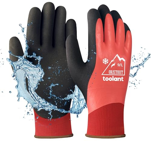 Thermal Work Gloves for Cold Weather, Waterproof Winter Gloves, Touchscreen, Super Grip, for Gardening, Fishing, Car Washing, Working in Freezer, Red, Large