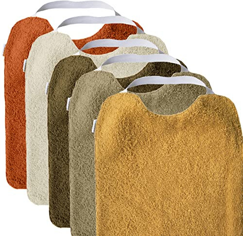 MIMUSELINA Set aus 5 Große Frottee Lätzchen Baby Wasserdicht Wiederverwendbar aus Baumwolle Premium mit Elastischem Hals | Hochwertige OEKO-TEX Lätzchen Baumwolle Ohne Plastik