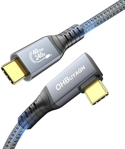 OHBUYAGN USB4 Certificato per Cavo Thunderbolt 4 40Gbps, Cavo USB Type-C Ricarica Rapida PD 3.1 240W da 90 Gradi con Trasferimento Video 8K60 4K120 per iPhone 15 Pro, SSD, Hub, PC, 0,8M
