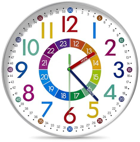 Kinderwanduhr Lautlos, Bunte Lernuhren Ohne Tickgeräusche - Farbenfrohe Lernwanduhren Für Wohnzimmer, Küche, Schule, Kinderzimmer
