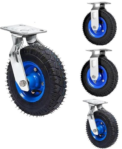 WORDFUN Heavy Duty Industrial Caster, Rubber Caster Wheel, 2 Swivel Caster and 2 Fixed Caster, Trolley Transport Wheel, 6-inch 8-inch 10-inch, Furniture Castors