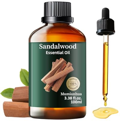 Aceite Esencial de Sándalo Puro, Mumianhua Natural Aceite de Sándalo Grado Terapéutico – Para Difusores, Cuidado de Piel y Cabello, Masajes, Velas y Jabones Artesanales – 100 ml