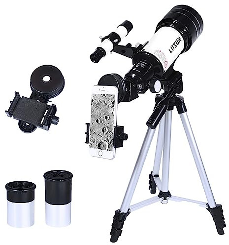 MLABINYA Teleskop für Kinder, 70 mm, tragbares Reise-Teleskop (15 x 150 x), astronomisches Refraktionsteleskop mit Handy-Adapter mit mehrschichtiger Breitband-Beschichtung mit verstellbarem Stativ und
