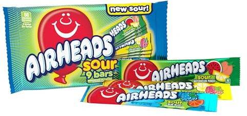 Airheads Sour Full-Size Candy Bars, Taffy Variety Pack, 9 Count Bag