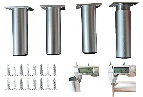 PUTOAHAO 4 Piezas Patas para Muebles de Aleación Aluminio (Diámetro 38mm),Patas Regulables para Muebles (0-15mm),Pies de Muebles,Patas Mueble para Mesas,Mesillas,Estanterías,Estantes (Plateadas,20cm)