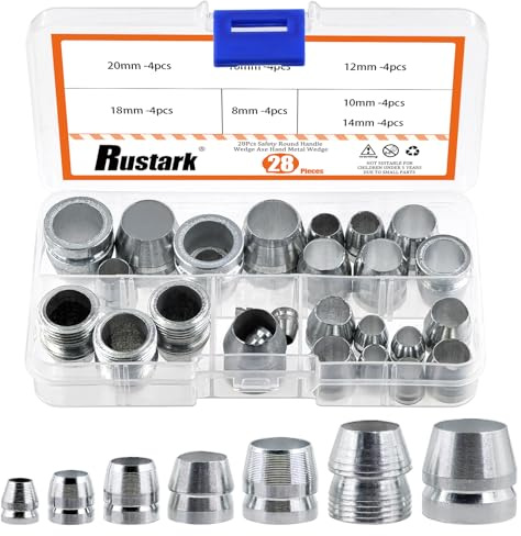 Rustark Kit di 28 cunei rotondi di sicurezza in 7 misure, manico in acciaio, cunei con manico conico, cunei in acciaio, cunei con manico in mauls, per ascia da artiglio, martello, slitta