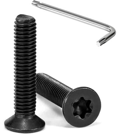 Tunejoy Vis à Tête Fraisée Torx M5 x 25 mm Noir Vis à Six Pans Creux en Acier Inoxydable A2 V2A à Tête Fraisée Métaux avec Clé T25 Filetage Complet 20 Pièces