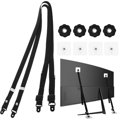 ifundom 2 Pack Adjustable Tv Safety Straps with Adhesive No-Drill Furniture Anchors Anti-Tip Security Straps for Baby Proofing Flat Screen Tv Stand and Cabinet Safety