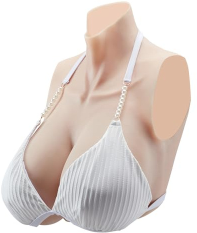 VEVOR Faux Seins Plastron en Silicone à Col Haut Bonnet K Forme Poitrine Artificielle Peau Réaliste Remplis Silicone, Grande Élasticité, pour Travestis Transgenres Amateurs Cosplay Drag Queen, Ivoire