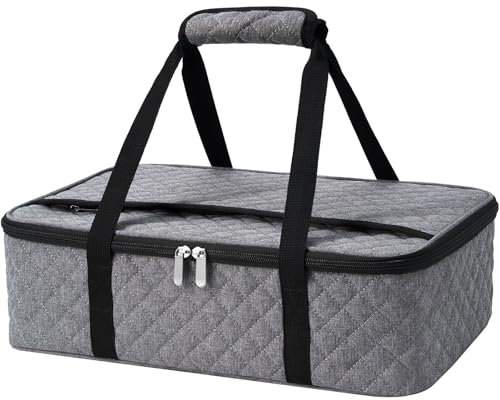Casserole Carrier - Large Portable Insulated Food Carrier for Hot or Cold Food, Lunch Tote Warmer or Cooler Bag, Lasagna Lunch Bag for Work Picnic Hiking Beach - Fits 16 x 10Baking Dish-Grey