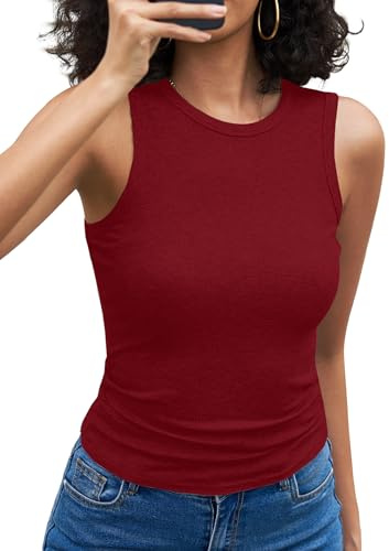 Aottori Débardeur Femme Col Rond Tricot Côtelé Coupe Ajustée Couleur Unie | Maille côtelée visible; col rond clairement structuré; coupe ajustée et longueur standard; se porte seul ou sous une veste