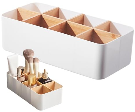 Vernerth Schreibtisch Organizer mit 8 Fächern – Weißer Stifte Organizer aus Bambus & ABS, Multifunktionaler Büro Organizer für Schreibtischzubehör, Fernbedienungen, Notizen & mehr