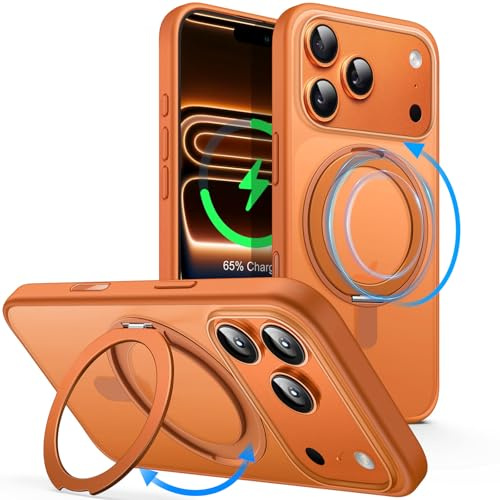 JETech Funda Anillo Giratorio 360 Grados para iPhone 17 Pro MAX 6,9 Pulgadas con Botón Control Cámara, Compatible con MagSafe, Carcasa Slim Antigolpes con Soporte & Porta Anillos (Naranja)
