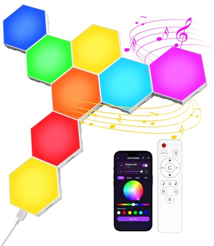 Hexagon LED Panel RGB 8 Stück Smart Lights Sechseck Wandleuchten Gaming Wand Licht mit Musik Sync & App-Steuerung Lichtpanels für Spielzimmer-Leuchte, Wohnzimmer, Schlafzimmer, Club und Partydeko