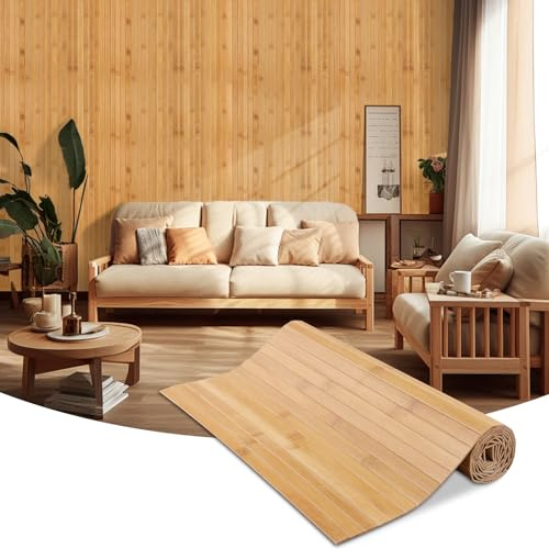LSGCQ Paneles decorativos para pared panel de pared de bambú para decoración interiores salón oficina techo (0,3×2,4m, Carbonizado)