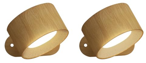 Feallive Lámpara de pared LED, Apliques Interior 1 Pcs puerto de carga USB, Control táctil 3 niveles de brillo temperatura de 3 colores Focos de pared (Grano de Madera 2 Piezas)