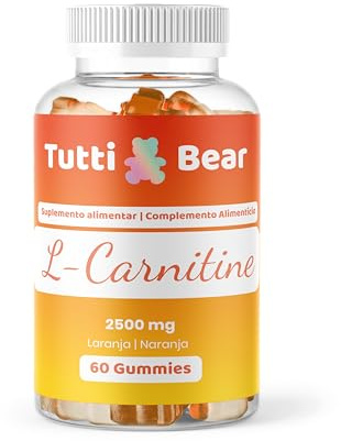 Tutti Bear Gominolas L-Carnitina – 2 500 mg por dosis – Fórmula vegana para energía, metabolismo de grasas y rendimiento físico – 60 gominolas sabor naranja