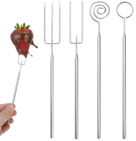 4Pcs Chocolate Dipping Tools, Stainless Steel Candy Fondue Forks Slotted Spoon Chocolate Dipping Fork Candy Making Tool Baking Supplies for Candy Making, Truffles, Cake Decorating