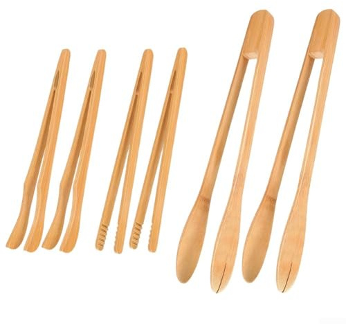 Juego de 6 pinzas de ensalada de madera para tostadas, barbacoa, queso, frutas, verduras, pasta y cocina