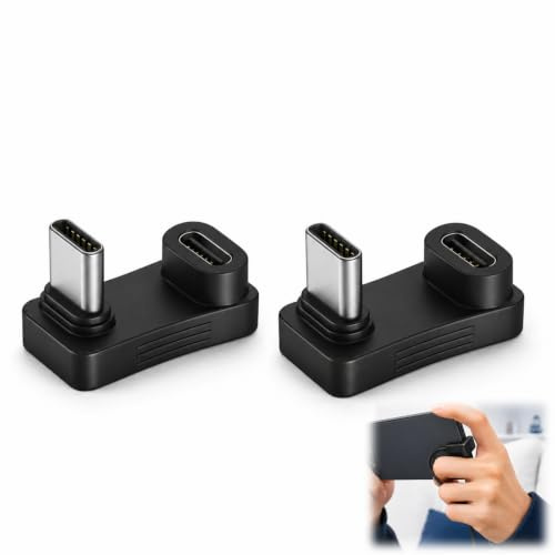 Ihteyuo 2 st 180 graders USB C-adapter, vinklad USB C-adapter, U-form, USB C-kontakt, hane till USB C, hona, snabbladdning, PD, 100 W, 4K video@ 60 Hz, hög hastighet dataöverföring