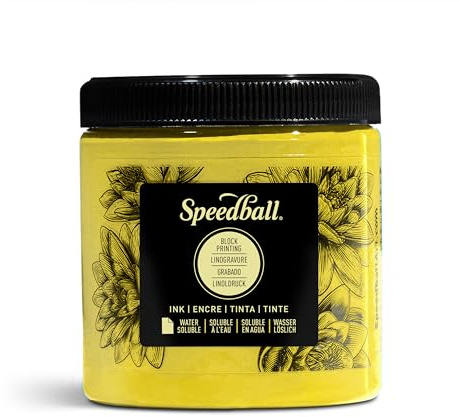 Speedball Water-Soluble Block Printing Ink 8oz Yellow, Waterproof Relief Printing Ink, Lino, Wood, Soft Block, Printing, Artist Art Tool Kit Printing Accessories, Printing, Block Printing Art Set