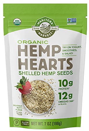 Manitoba Harvest Organic Hemp Hearts, Shelled Hemp Seeds - 7oz - 10g Plant Protein & 12g Omega 3 & 6 per 30g serving - Easy-to-Digest seeds with 9 Essential Amino Acids - Gluten Free, Vegan, Non-GMO
