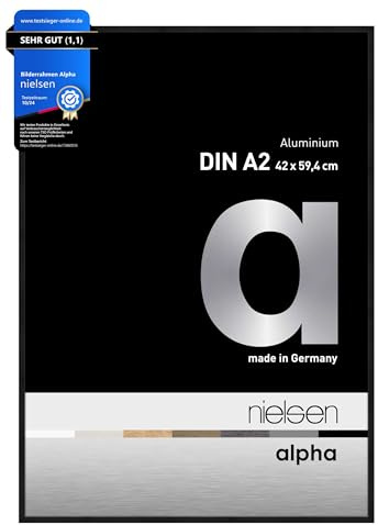 nielsen Alpha Matt Black Aluminium Picture Frame - A2, 42x59.4cm - with Float Glass and Easy Push-Turn Clips - For Photos and Art