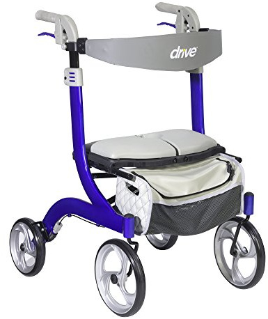 Drive Medical Nitro DLX Foldable Rollator Walker for Seniors, Adults, and Disabled - Hand Activated Brakes, Padded Seat, and Storage Bag - Sleek Blue