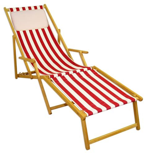 Erst-Holz Gartenliege rot-weiß Sonnenliege Relaxliege Fußteil Kissen Buche Natur klappbar 10-314 N F KH