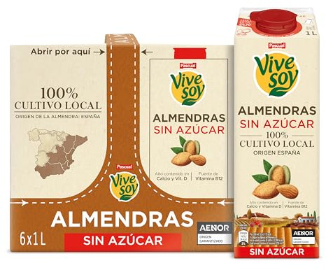 Vivesoy - Bebida Vegetal de Almendras Sin Azúcar 100% Cultivo Local - Pack 6 x 1L