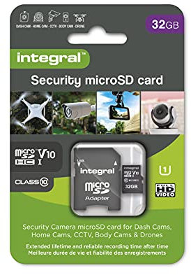 Integral 32GB High Endurance Security microSD Card for Dash-Cams, Home Cams, CCTV, Body Cams and Drones, Reliable read/write cycles time after time, Up to 10,000 hours continuous recording