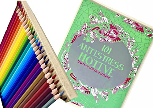 Minis Kreativ Buntstifteset mit 24 Buntstiften + DUO-Anspitzer, perfekte Farben Gratis Buch 101 Antistress- Motive, für Künstler, Kinder und Erwachsene geeignet