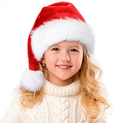 RJVW Christmas Santa Hat for Kids, Toddler Xmas Holiday Hats, Unisex Velvet Classic Santa Claus Hat for Christmas New Year Party