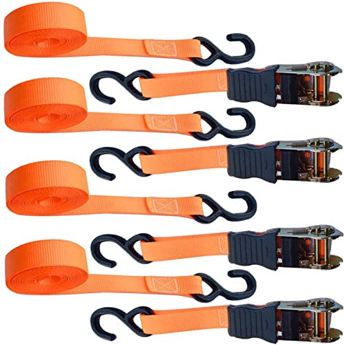 Sangle a Cliquet, 4 x 800 kg 5 m avec Coutures Renforcées Sangles D'arrimage avec Cliquet Crochet à Cliquet pour Le Transport Quotidien et Le Regroupement de Marchandises