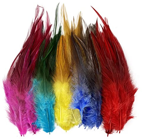 Happy Feather 200PCS Saddle Hackle Rooster Feather for Crafts, 5-7 inch Natural Pheasant Neck Feathers DIY Pendant Earrings Dream Catcher-Multi Color