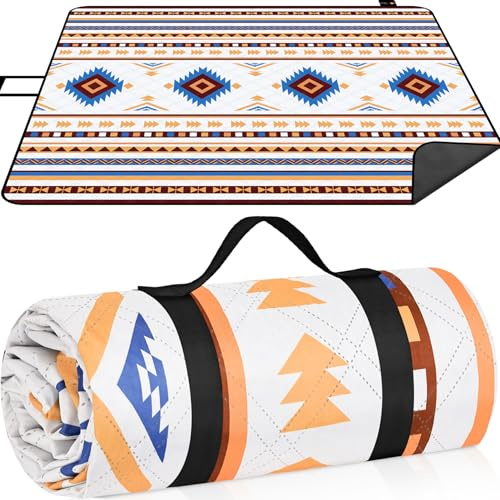 ACTIVE FOREVER Picnic Blanket Portable, 200 x 200CM Large Waterproof Picnic Mats with Carrying Handle, Outdoor Beach Blanket Sandproof for Camping, Beach, Garden, Family Picnic, Yellow Bohe