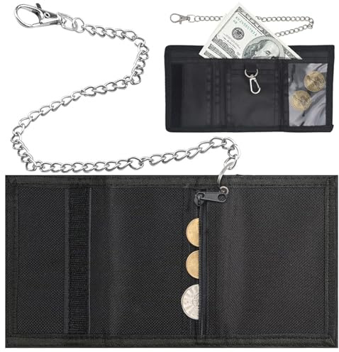 KEUGT Portefeuille Ado,Portefeuille Homme,Triple Voyage Porte-Monnaie Fin | Porte Feuille Fermeture à Glissière,Pliable Porte Feuille Enfant Garcon,Portefeuilles à Trois Volets avec Chaine