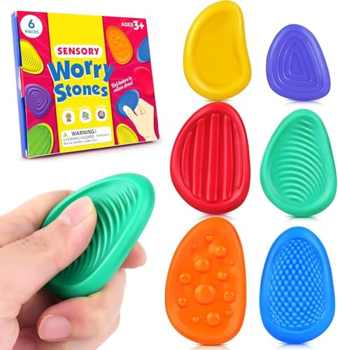 Fidget Toys Sensory Stone for Kids: 6 Pack Textured Soft Worry Stone for Autism Kids - Fidget Stress Calming Toys for Students Anxiety Relief - Small Prizes Fidget Toys for ADHD Calssroom Prize