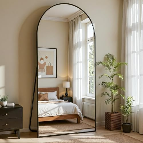 Furnbar Full Length Mirror, 69x28 Arched Full Body Mirror, Floor Mirrors with Stand, Body Mirrors Standing Hanging Leaning Against Wall,Aluminum Frame Mirrors for Bedroom Cloakroom,Living Room,Black